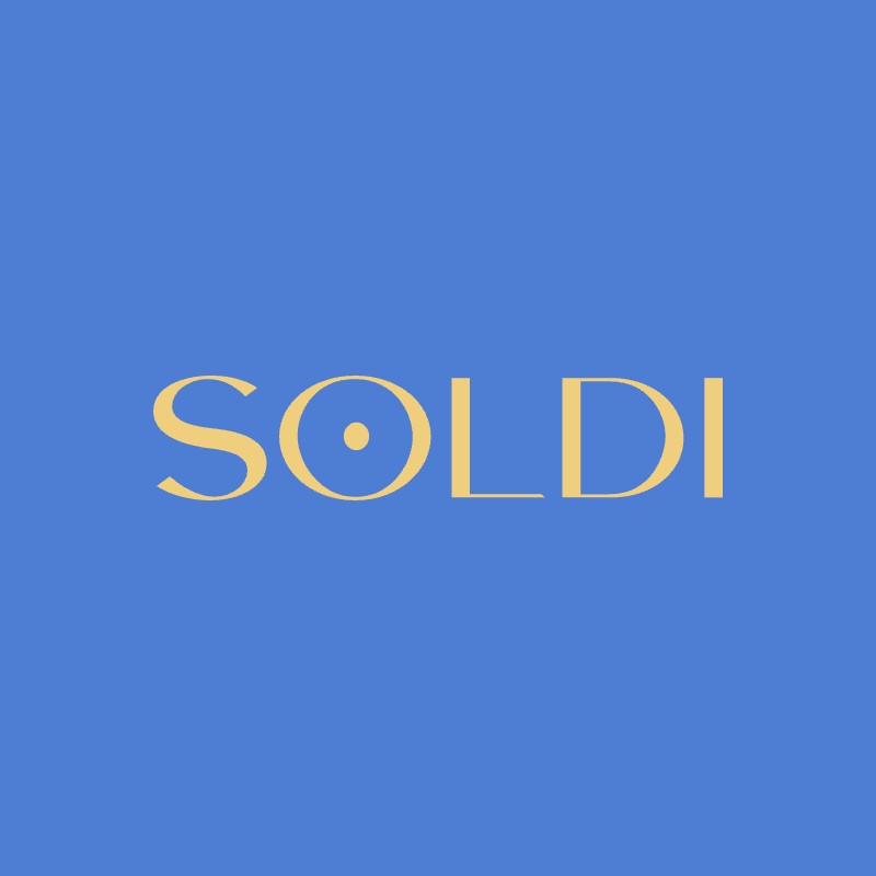 Soldi wordmark in gold on blue