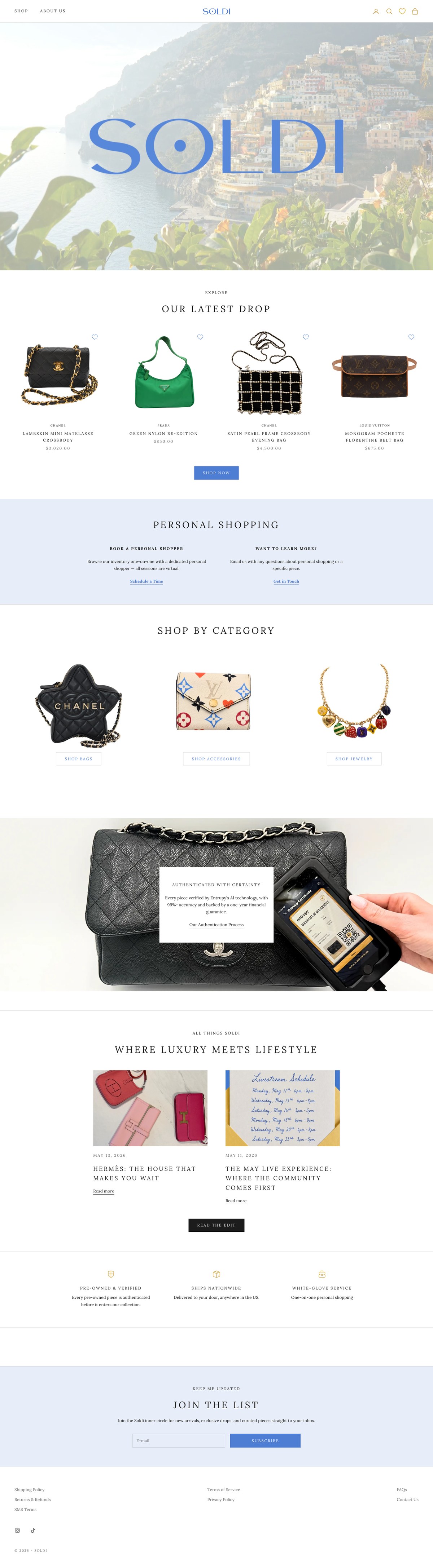 The live soldilux.com homepage