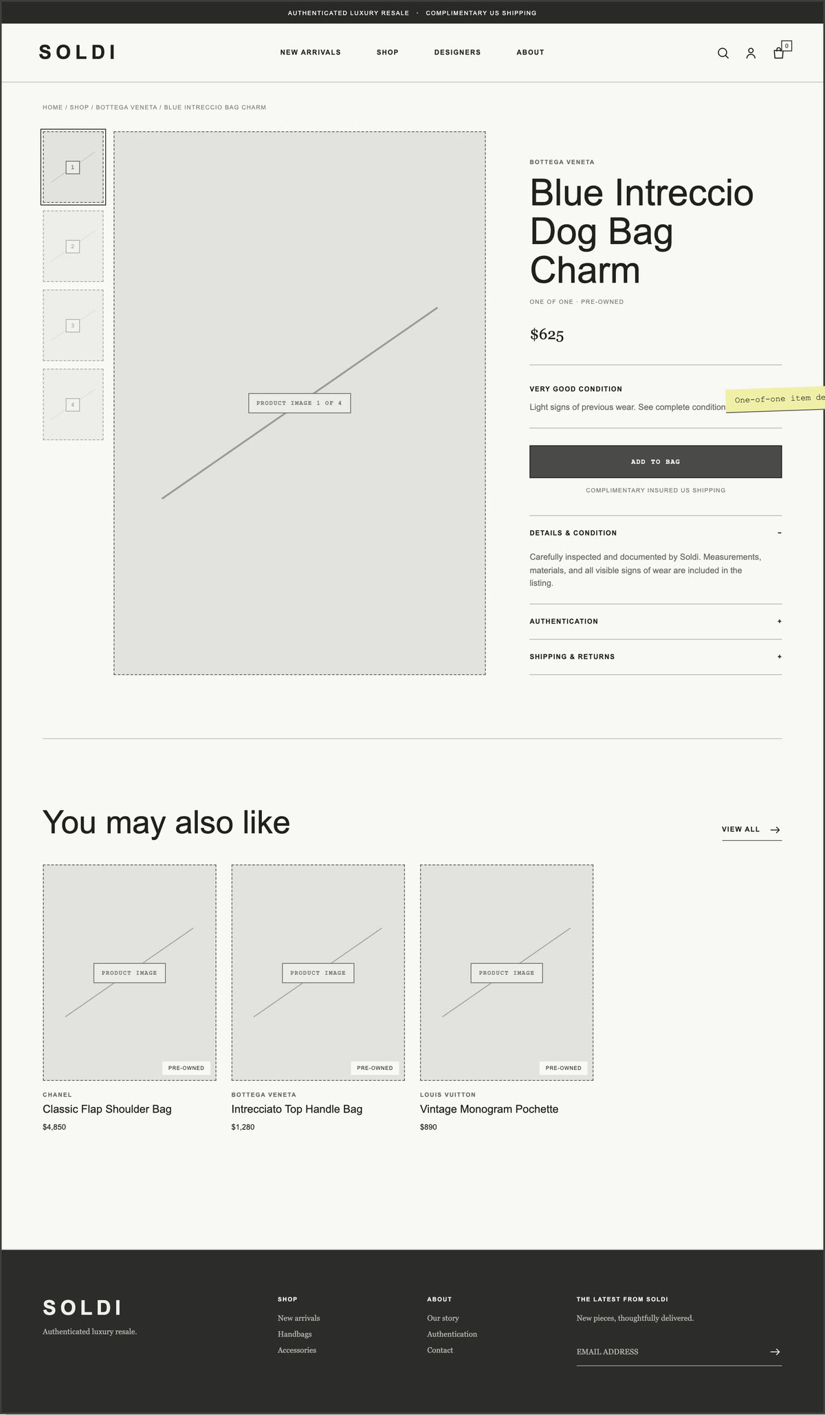 Soldi product page wireframe